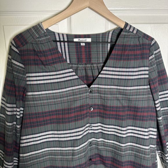 Madewell Medium V-Neck Button-Down Shirt Pineview Plaid 100% Cotton Flannel Fall - Picture 5 of 10